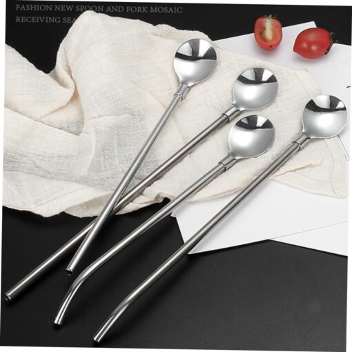 4 PCS SET Stainless Steel Spoon with Straw Reusable Spoon Cocktail Stirrers for Drinks Drinking Straw - Image 7