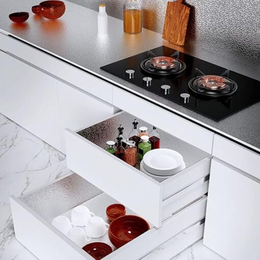 (Gold / Silver) Self-Adhesive Kitchen Wall Stickers  - Oil Proof, Anti-Mold & Heat Resistant, Aluminium Foil Wallpaper, Place, Drawer, Fridge Mat (45*150 cm) - Image 8