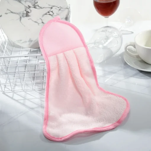 Microfiber hanging kitchen towel | Kitchen rags fresh hand towels absorbent cleaning cloths household dishcloths and kitchen supplies (Pink) - Image 11