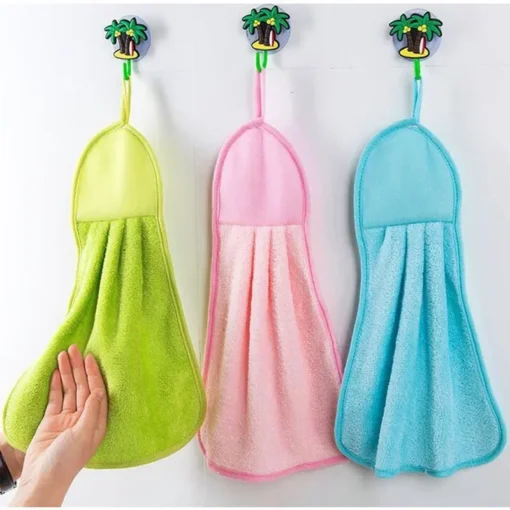 Microfiber hanging kitchen towel | Kitchen rags fresh hand towels absorbent cleaning cloths household dishcloths and kitchen supplies (Pink) - Image 5