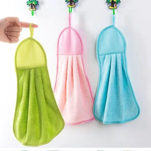 Microfiber hanging kitchen towel | Kitchen rags fresh hand towels absorbent cleaning cloths household dishcloths and kitchen supplies (Pink) - Image 4