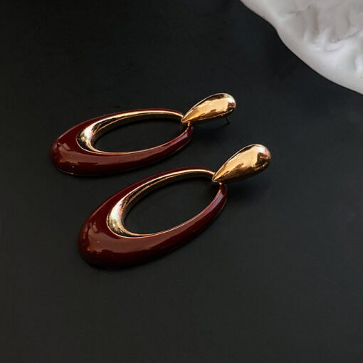 Imported Sophisticated Gold-Plated Oval Drop Earrings – Modern Elegance Redefined 💫 | Earrings For Girls & Women | Luxurious Feeling - Image 3
