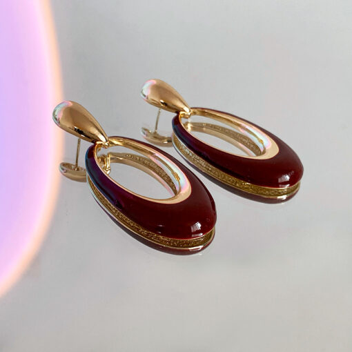Imported Sophisticated Gold-Plated Oval Drop Earrings – Modern Elegance Redefined 💫 | Earrings For Girls & Women | Luxurious Feeling - Image 4
