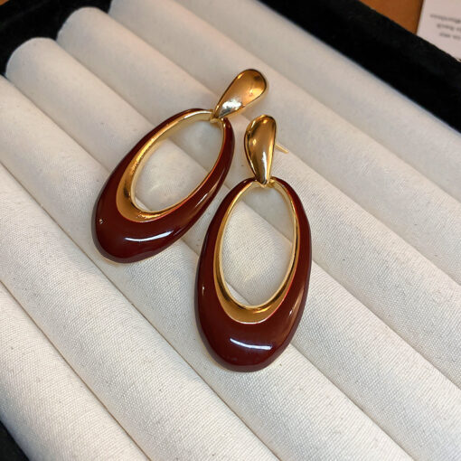 Imported Sophisticated Gold-Plated Oval Drop Earrings – Modern Elegance Redefined 💫 | Earrings For Girls & Women | Luxurious Feeling - Image 2