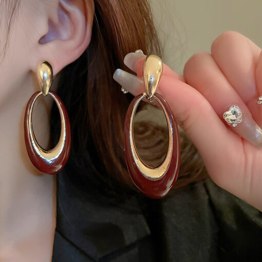 Imported Sophisticated Gold-Plated Oval Drop Earrings – Modern Elegance Redefined 💫 | Earrings For Girls & Women | Luxurious Feeling