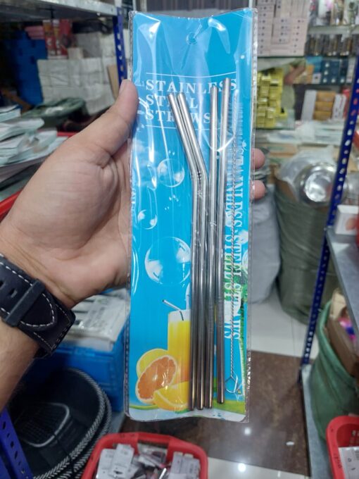 Pack of 4 - Reusable Stainless Steel Metal Straws with Cleaning Brush - Image 2