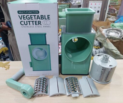 Multifunctional Rotary Vegetable Cutter | Cheese Grater with Handle Durable Mandolin Slicer with Suction Base | 3 in 1 Interchangeable Blades - Image 2