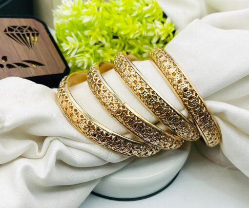 Golden Elegant Bangles 2 Pcs Set | Traditional Indian Jewelry with Intricate Design | Premium Gold Finish Bangles for Women and Girls - Image 3
