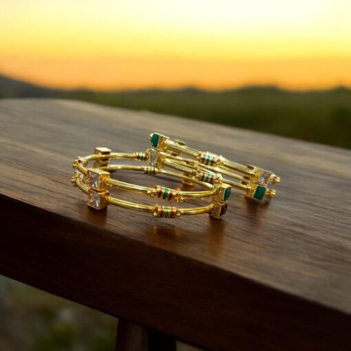 Indian Gold Plated AD Zircon MinaKari Banlges For Womens - Image 13