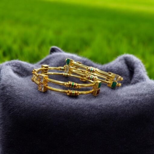 Indian Gold Plated AD Zircon MinaKari Banlges For Womens - Image 3