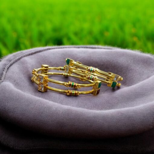 Indian Gold Plated AD Zircon MinaKari Banlges For Womens - Image 5