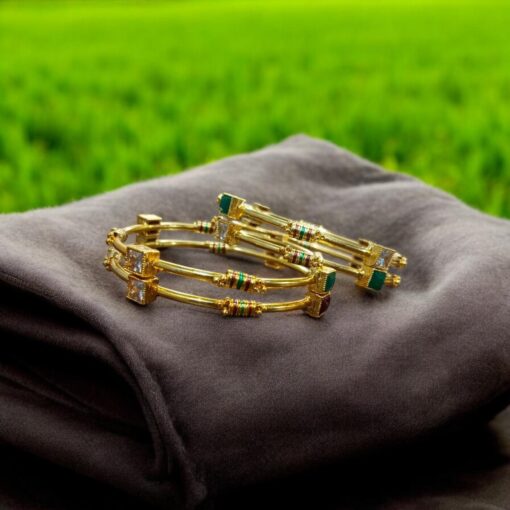Indian Gold Plated AD Zircon MinaKari Banlges For Womens - Image 6