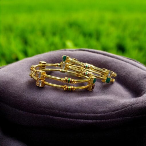 Indian Gold Plated AD Zircon MinaKari Banlges For Womens - Image 4