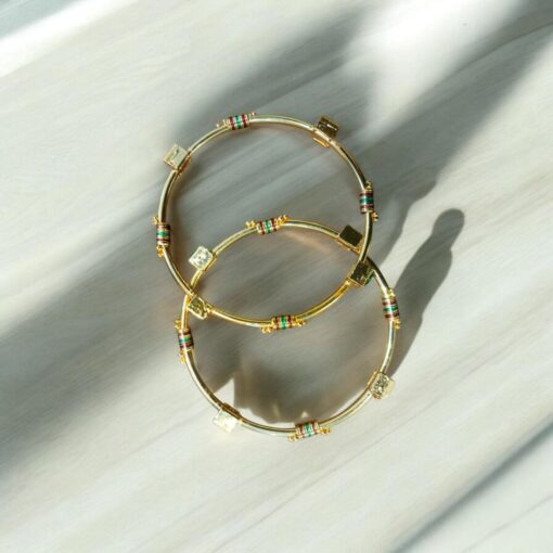 Indian Gold Plated AD Zircon MinaKari Banlges For Womens - Image 7
