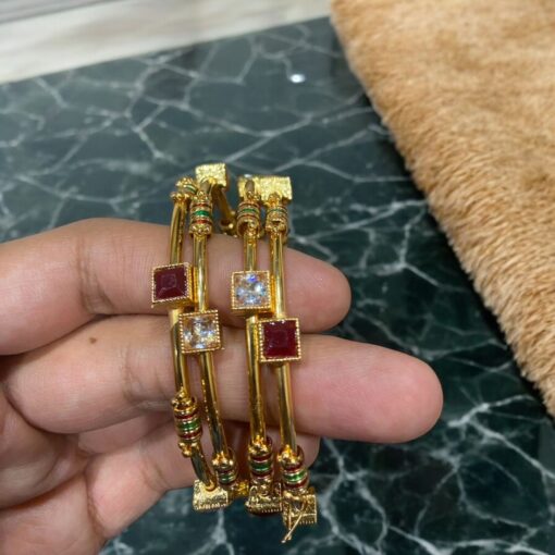 Indian Gold Plated AD Zircon MinaKari Banlges For Womens - Image 22