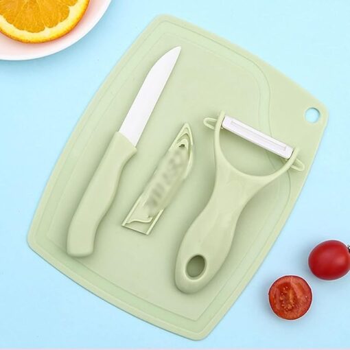 3 in 1 Ceramic Fruit Knife + Peeler + Chopping Board Set and Vagitable cutting set  (multi color) - Image 2