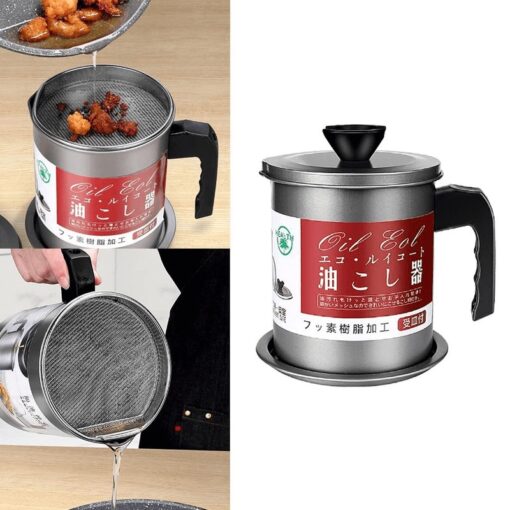 High Quality Fryer Oil Filter Pot  Carbon Steel oilcan with Stainless Steel  Kitchen  Storage Jug Cooking Pot - Image 2