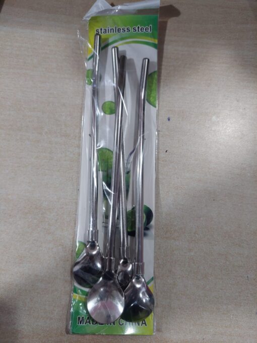 4 PCS SET Stainless Steel Spoon with Straw Reusable Spoon Cocktail Stirrers for Drinks Drinking Straw - Image 11