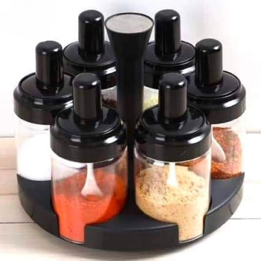 6 in 1 spice condiments bottles & Spoons container with rotating rack kitchen organization with set of 6 - Image 4