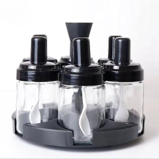 6 in 1 spice condiments bottles & Spoons container with rotating rack kitchen organization with set of 6 - Image 5