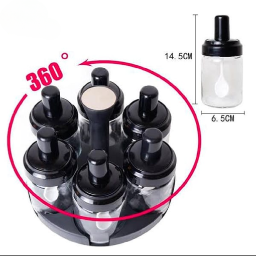 6 in 1 spice condiments bottles & Spoons container with rotating rack kitchen organization with set of 6 - Image 6