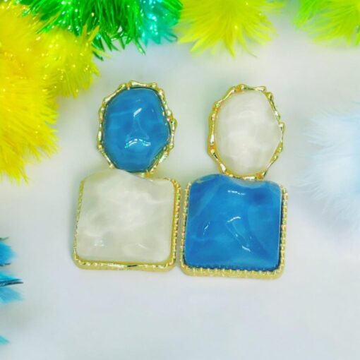 Imported Elegant Blue and White Resin Statement Earrings  Timeless Design with a Modern Twist For Women Jewelry - Image 3