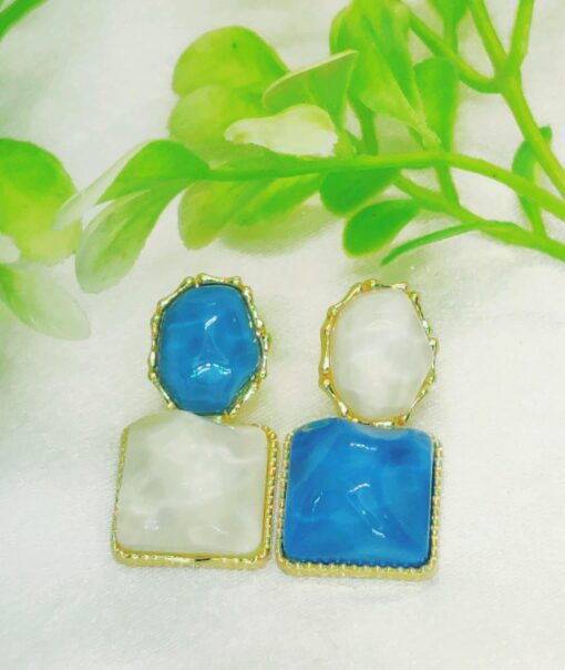 Imported Elegant Blue and White Resin Statement Earrings  Timeless Design with a Modern Twist For Women Jewelry - Image 2
