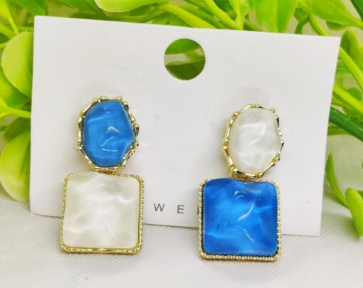 Imported Elegant Blue and White Resin Statement Earrings  Timeless Design with a Modern Twist For Women Jewelry - Image 4