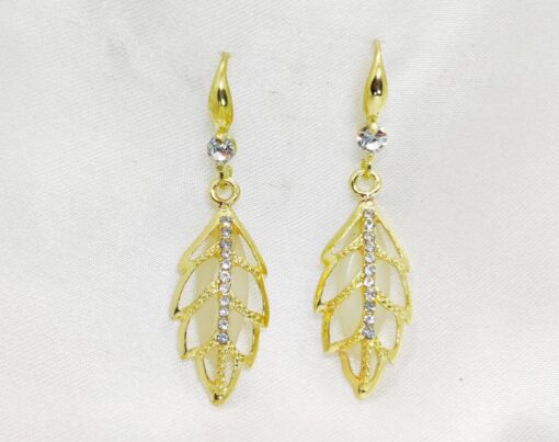 Imported Radiant Golden Leaf Earrings with Crystal Detailing Modern Twist For Women Jewelry - Image 4