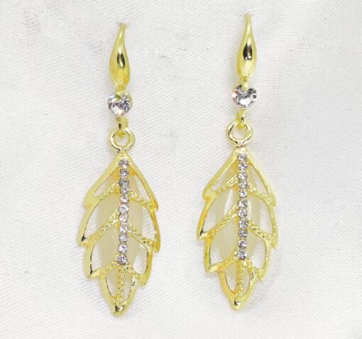 Imported Radiant Golden Leaf Earrings with Crystal Detailing Modern Twist For Women Jewelry - Image 2