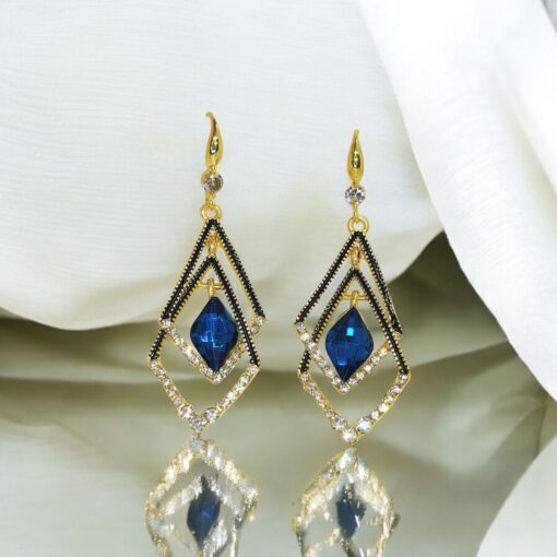 Imported Dazzling Sapphire Geometric Drop Earrings Crystal Dangle Earrings Blue Gemstone Drop Earrings Sapphire Stone Drop Earrings - Image 3
