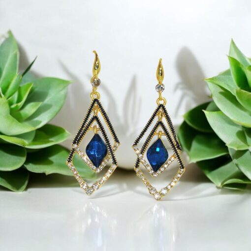 Imported Dazzling Sapphire Geometric Drop Earrings Crystal Dangle Earrings Blue Gemstone Drop Earrings Sapphire Stone Drop Earrings - Image 4