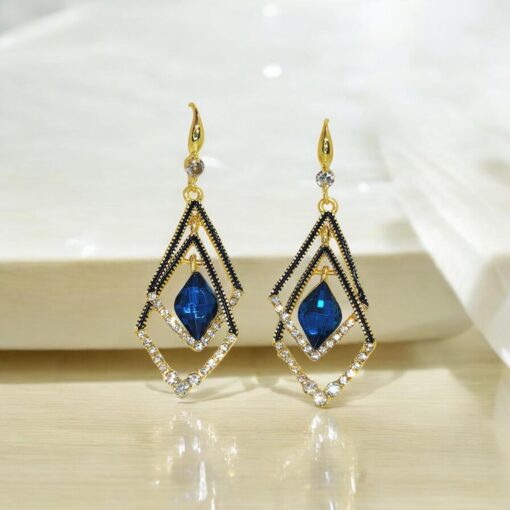 Imported Dazzling Sapphire Geometric Drop Earrings Crystal Dangle Earrings Blue Gemstone Drop Earrings Sapphire Stone Drop Earrings - Image 2