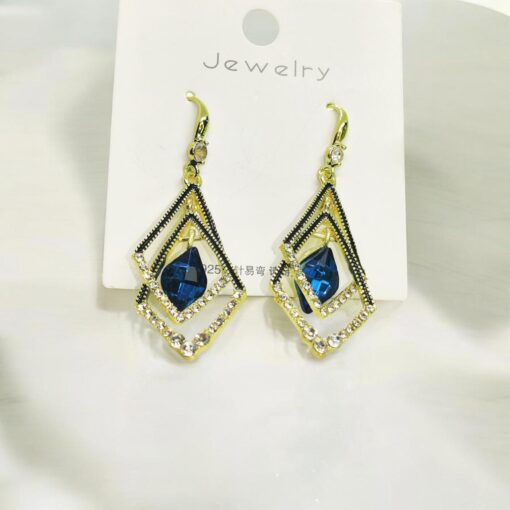 Imported Dazzling Sapphire Geometric Drop Earrings Crystal Dangle Earrings Blue Gemstone Drop Earrings Sapphire Stone Drop Earrings - Image 6