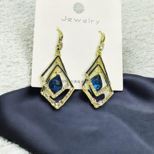 Imported Dazzling Sapphire Geometric Drop Earrings Crystal Dangle Earrings Blue Gemstone Drop Earrings Sapphire Stone Drop Earrings - Image 5
