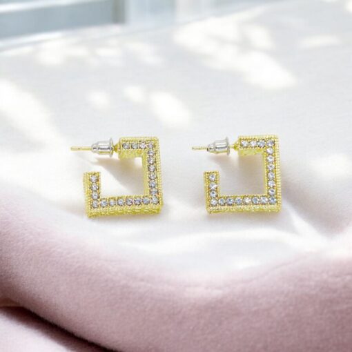 Imported Radiant Square Luxe Earrings – Crystal Perfection in Gold Square Luxe Earrings - Image 2