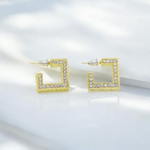 Imported Radiant Square Luxe Earrings – Crystal Perfection in Gold Square Luxe Earrings - Image 3