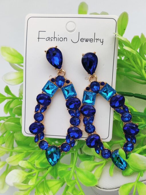 Imported Dazzling Royal Blue Teardrop Earrings beautifully adorned with shimmering gemstones - Image 3