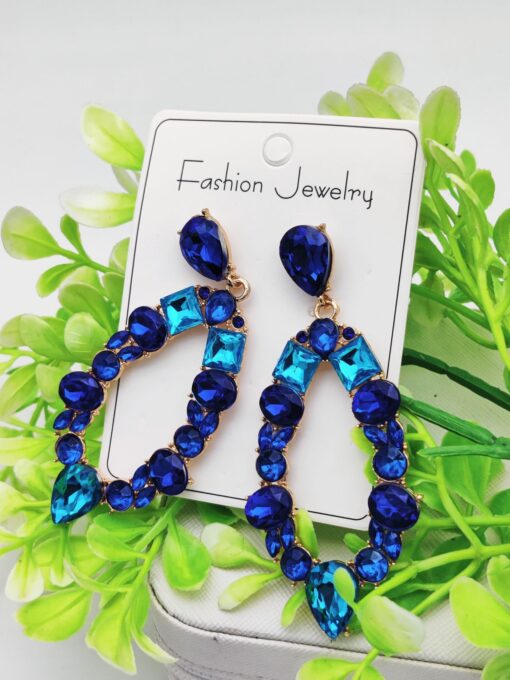 Imported Dazzling Royal Blue Teardrop Earrings beautifully adorned with shimmering gemstones - Image 2