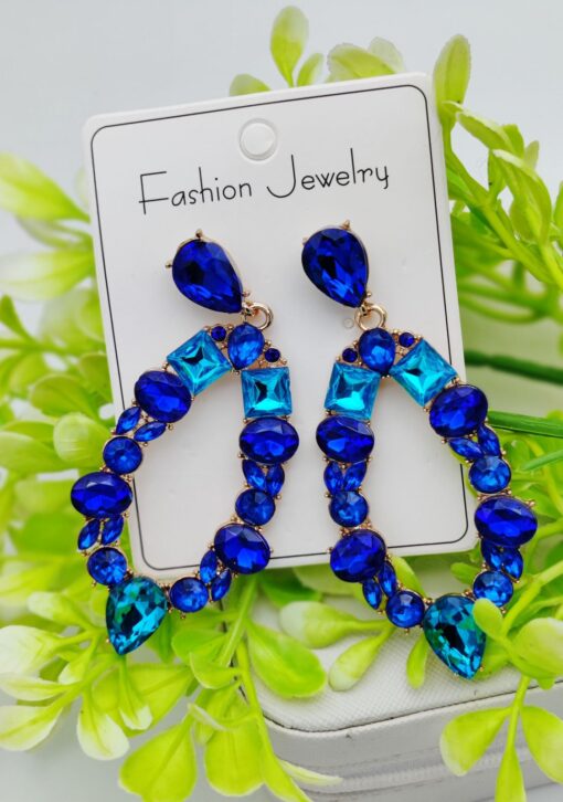 Imported Dazzling Royal Blue Teardrop Earrings beautifully adorned with shimmering gemstones - Image 4