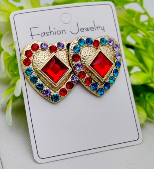Imported Vibrant Multicolor Heart Stud Earrings – Dazzling Statement Jewelry for Every Occasion