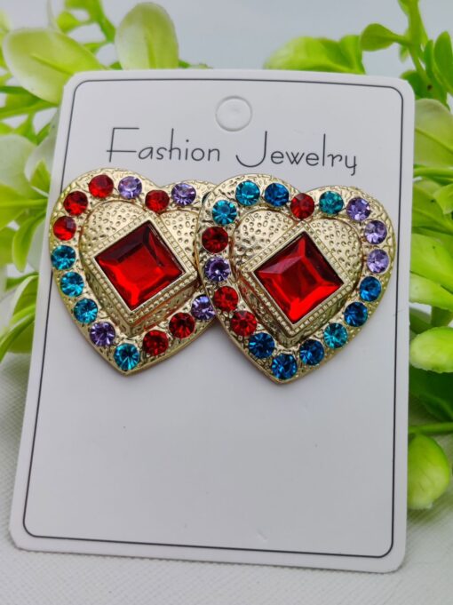 Imported Vibrant Multicolor Heart Stud Earrings – Dazzling Statement Jewelry for Every Occasion - Image 2