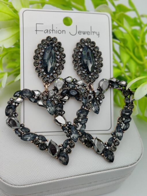 Imported Elegant Heart-Shaped Black Crystal Statement Earrings - A True Masterpiece | Best Quality Earrings For Girls | Girls & Women Fashion - Image 4