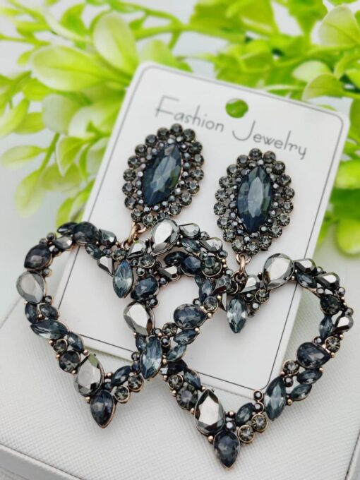 Imported Elegant Heart-Shaped Black Crystal Statement Earrings - A True Masterpiece | Best Quality Earrings For Girls | Girls & Women Fashion - Image 5