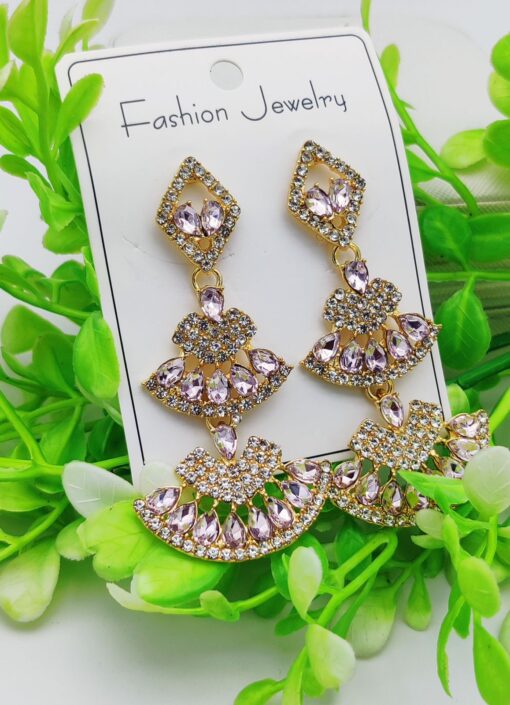 Imported Radiant Lilac Glam Earrings - A Statement of Grace 🌸✨ | Best Quality Modern Design Earrings For Girls & Womens - Image 2