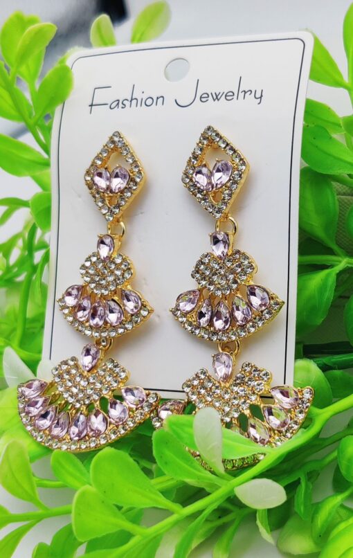 Imported Radiant Lilac Glam Earrings - A Statement of Grace 🌸✨ | Best Quality Modern Design Earrings For Girls & Womens - Image 3