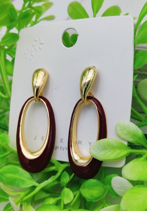 Imported Sophisticated Gold-Plated Oval Drop Earrings – Modern Elegance Redefined 💫 | Earrings For Girls & Women | Luxurious Feeling - Image 5