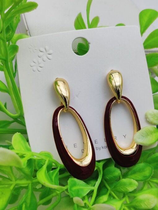Imported Sophisticated Gold-Plated Oval Drop Earrings – Modern Elegance Redefined 💫 | Earrings For Girls & Women | Luxurious Feeling - Image 7