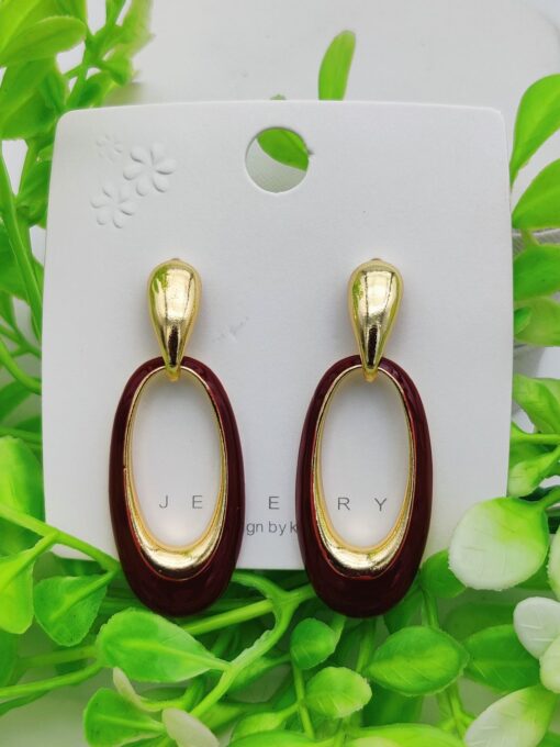 Imported Sophisticated Gold-Plated Oval Drop Earrings – Modern Elegance Redefined 💫 | Earrings For Girls & Women | Luxurious Feeling - Image 6