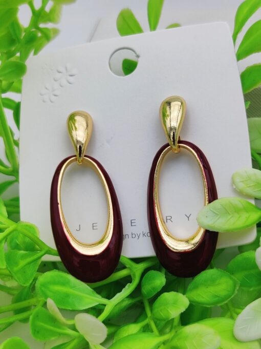 Imported Sophisticated Gold-Plated Oval Drop Earrings – Modern Elegance Redefined 💫 | Earrings For Girls & Women | Luxurious Feeling - Image 8